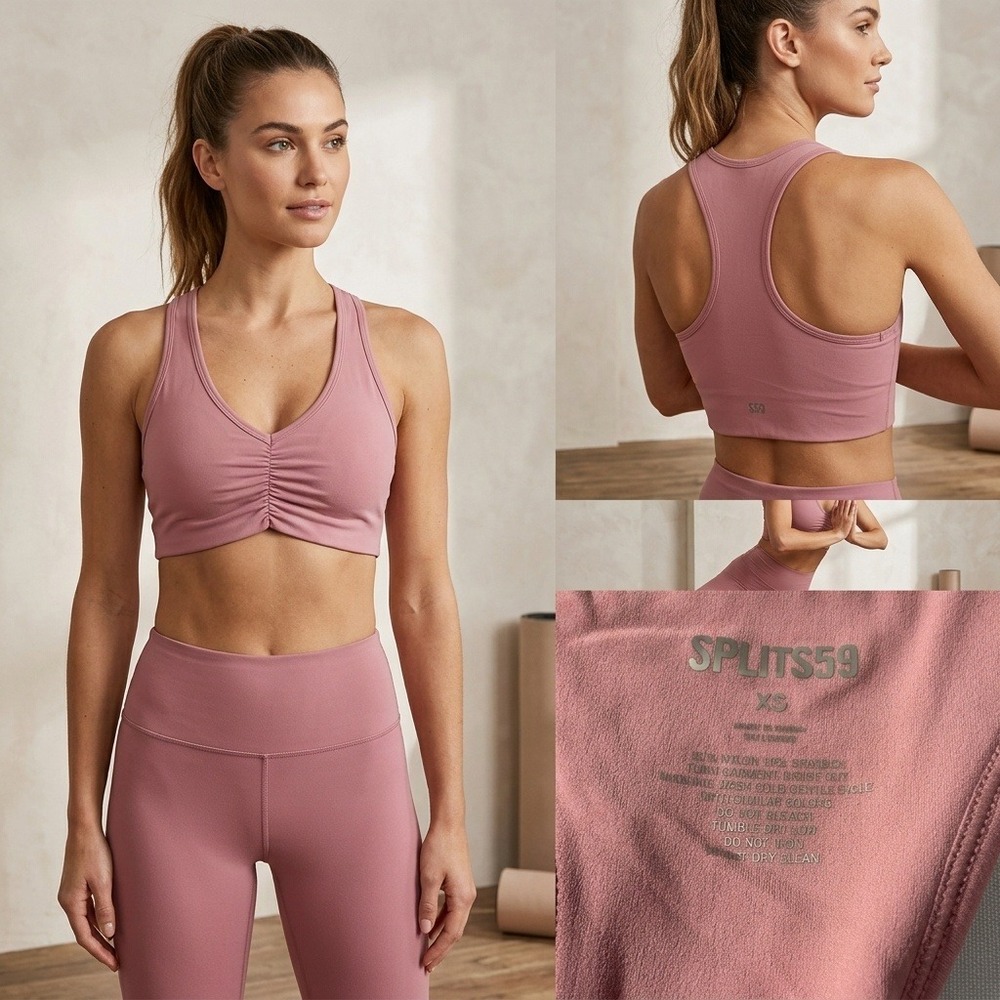 Splits59 Sports Bra Womens XS Pink Excellent Ruched Front Racerback Activewear